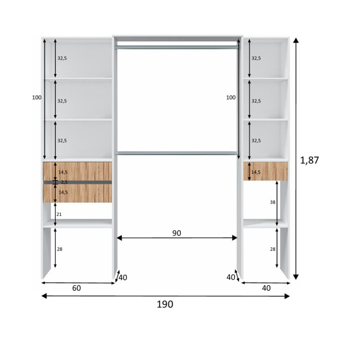 Armario vestidor abierto de 190 cm EDITH