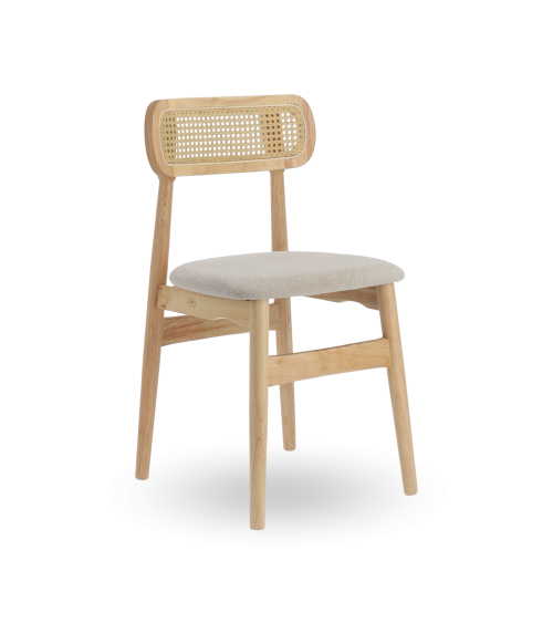 Pack de 2 Sillas de comedor Honey de Tela Beige y Madera Natural