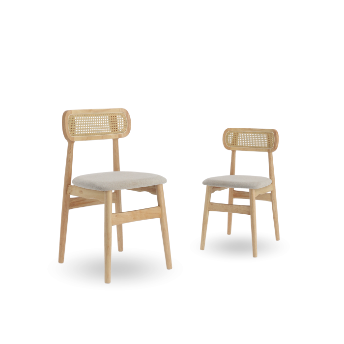 Pack de 2 Sillas de comedor Honey de Tela Beige y Madera Natural