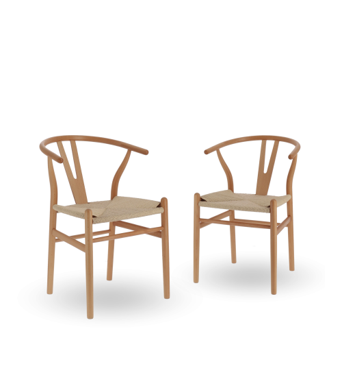 Pack de 2 Sillas Otti de Madera Natural con Asiento Trenzado - Estilo Nórdico