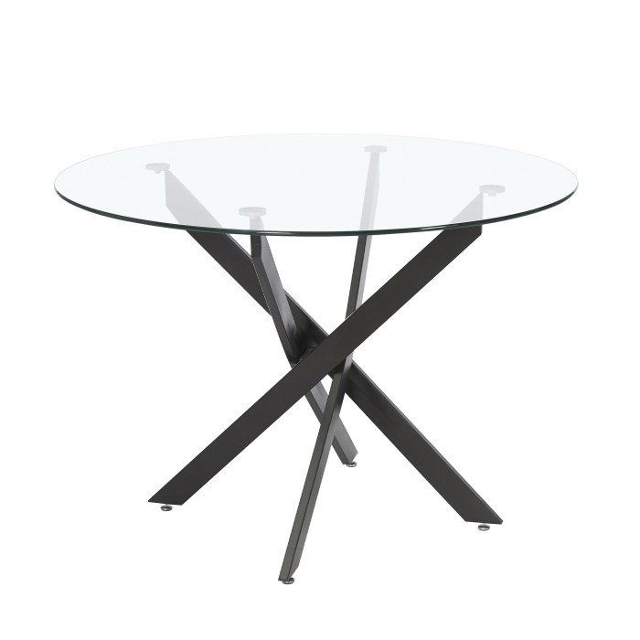 Mesa comedor redonda de cristal DAN patas cruzadas