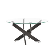 Mesa centro de cristal redonda DAN con patas cruzadas