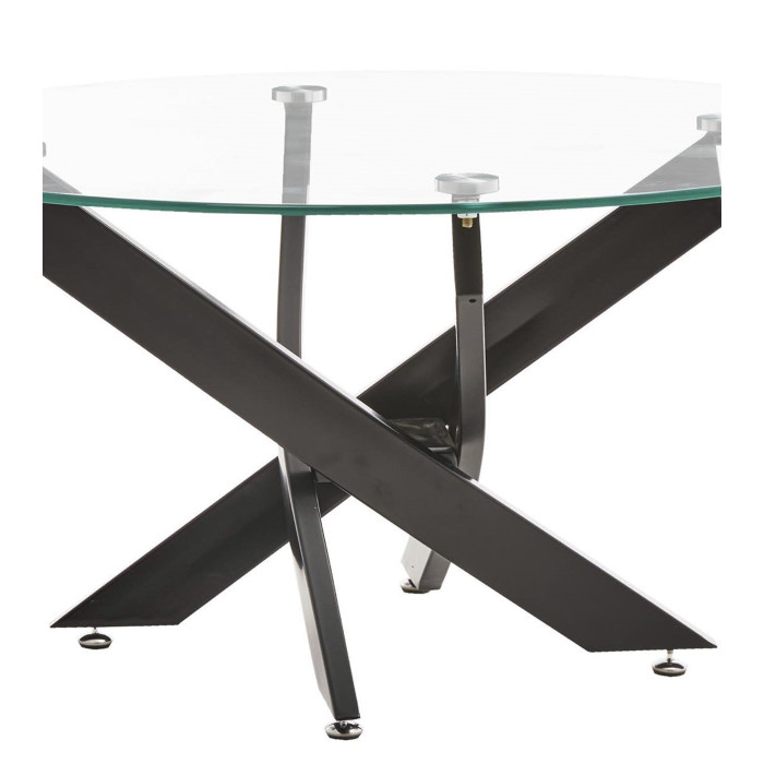 Mesa centro de cristal redonda DAN con patas cruzadas