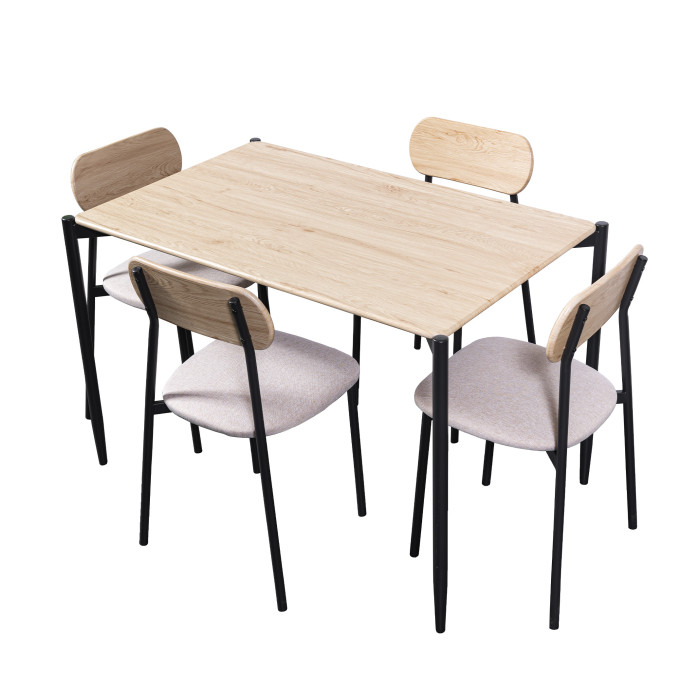 Pack Nairobi – Mesa y 4 sillas estilo industrial en roble y negro