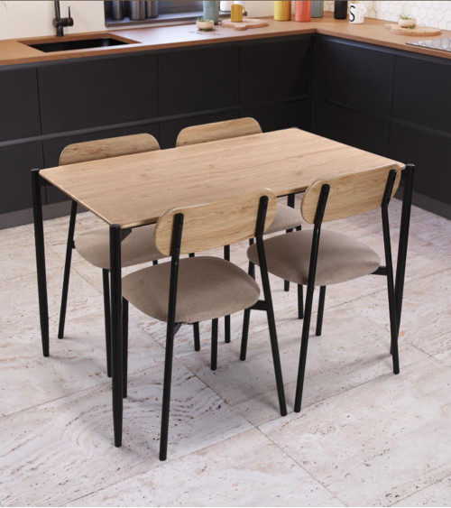 Pack Nairobi – Mesa y 4 sillas estilo industrial en roble y negro