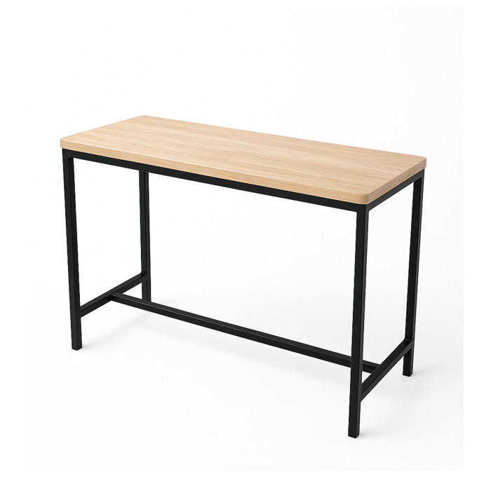 Pack Degano – Mesa alta y 4 taburetes en metal negro y roble