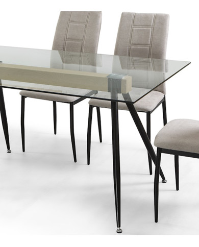 Mesa de Comedor Marama – Cristal templado, roble y metal negro