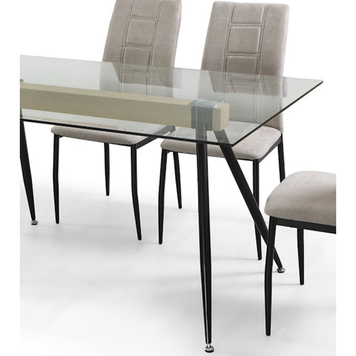 Mesa de Comedor Marama – Cristal templado, roble y metal negro