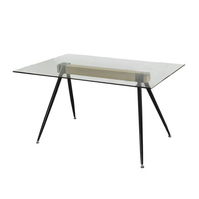 Mesa de Comedor Marama – Cristal templado, roble y metal negro
