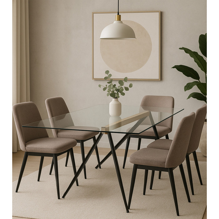 Mesa de Comedor Marama – Cristal templado, roble y metal negro