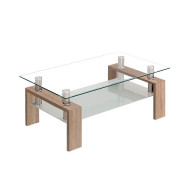 Mesa de centro Kendra - Mesa de centro de cristal y madera
