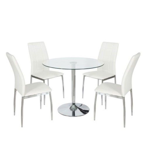 Mesa redonda de cristal RUNA con pata metálica