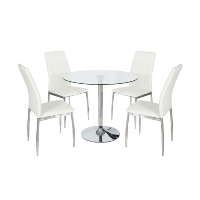 Mesa redonda de cristal RUNA con pata metálica