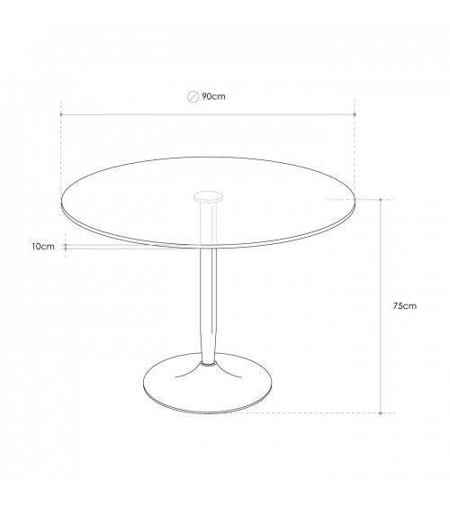 Mesa redonda de cristal RUNA con pata metálica