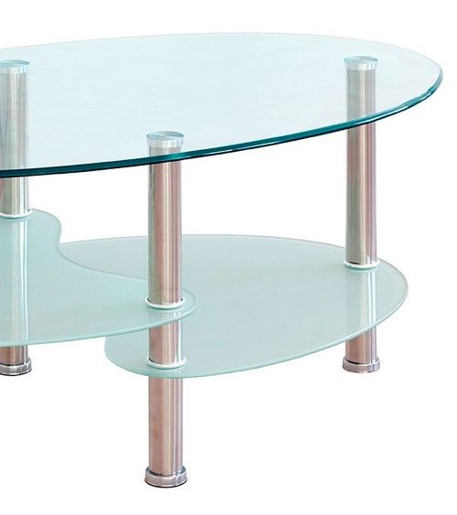 Mesa centro cristal DENISE, ovalada con revistero