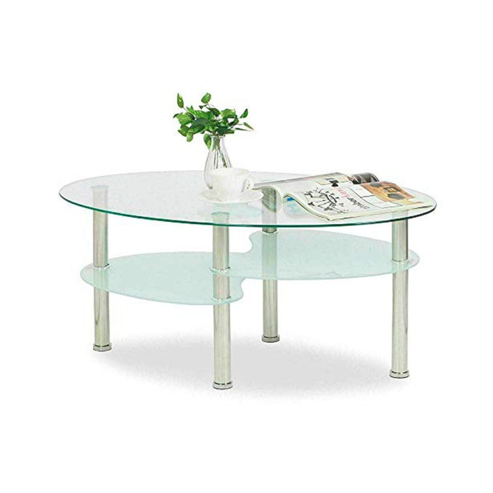 Mesa centro cristal DENISE, ovalada con revistero