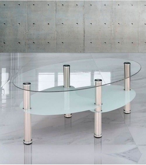 Mesa centro cristal DENISE, ovalada con revistero