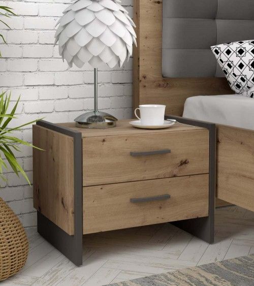 Mesita de noche 2 cajones estilo industrial FRANK