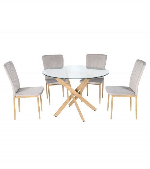 Mesa comedor redonda de cristal DAN patas cruzadas