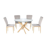 Mesa comedor redonda de cristal DAN patas cruzadas