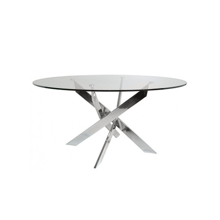 Mesa centro de cristal redonda DAN con patas cruzadas