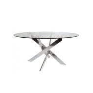 Mesa centro de cristal redonda DAN con patas cruzadas