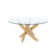 Mesa centro de cristal redonda DAN con patas cruzadas