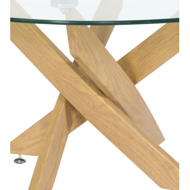 Mesa centro de cristal redonda DAN con patas cruzadas