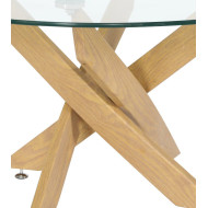 Mesa centro de cristal redonda DAN con patas cruzadas