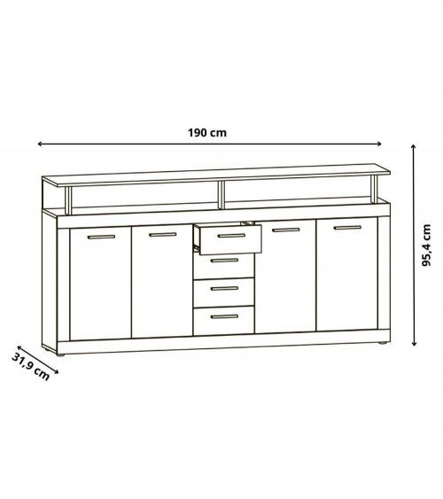 Mueble aparador LUANA 4 puertas 4 cajones