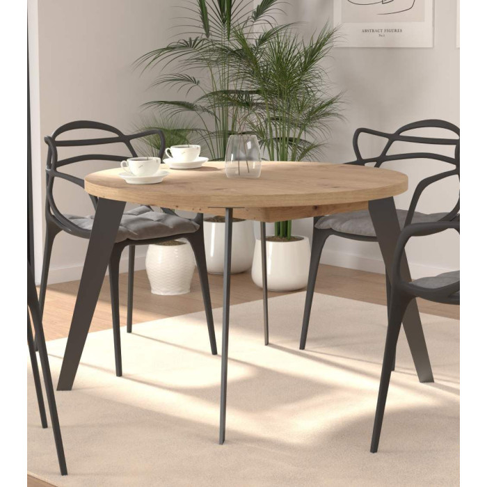 Mesa comedor redonda extensible industrial LOKI