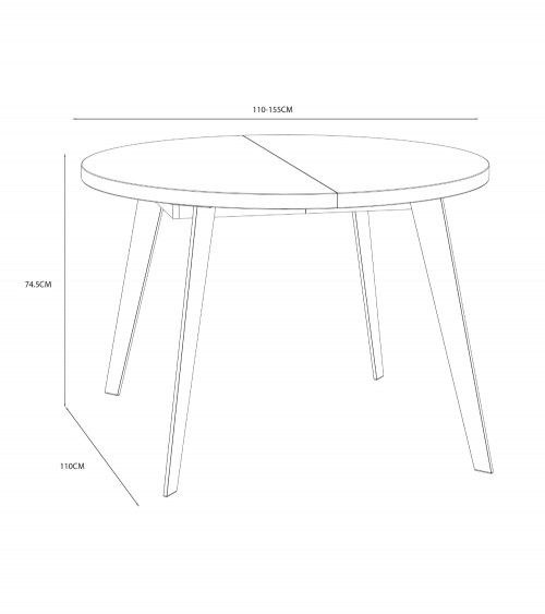 Mesa comedor redonda extensible industrial LOKI