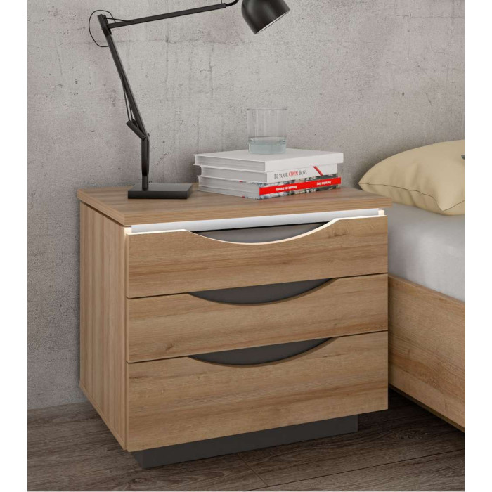 Mesita de noche 3 cajones con luces led SATURN