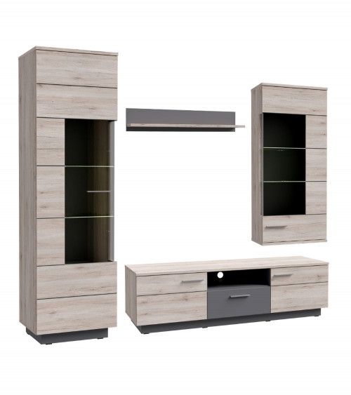 Mueble salón completo JADIEL en Roble Arena y Gris