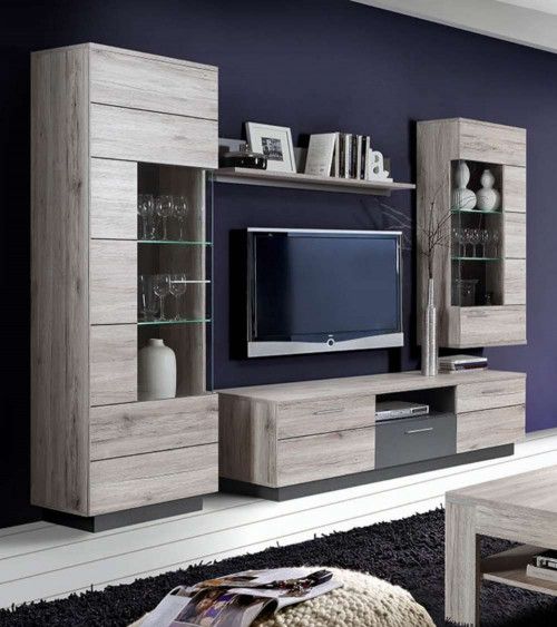 Mueble salón completo JADIEL en Roble Arena y Gris
