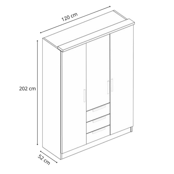 Armario ropero CUBE 3 puertas + 3 cajones
