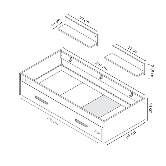 Cama nido juvenil + 2 estantes ELDA