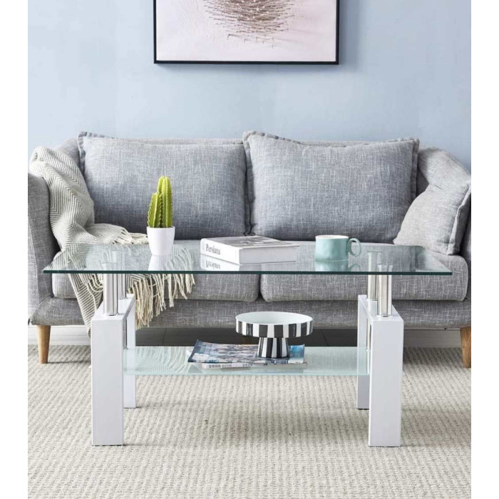 Mesa de centro Kendra - Mesa de centro de cristal y madera