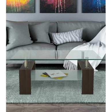 Mesa de centro Kendra - Mesa de centro de cristal y madera