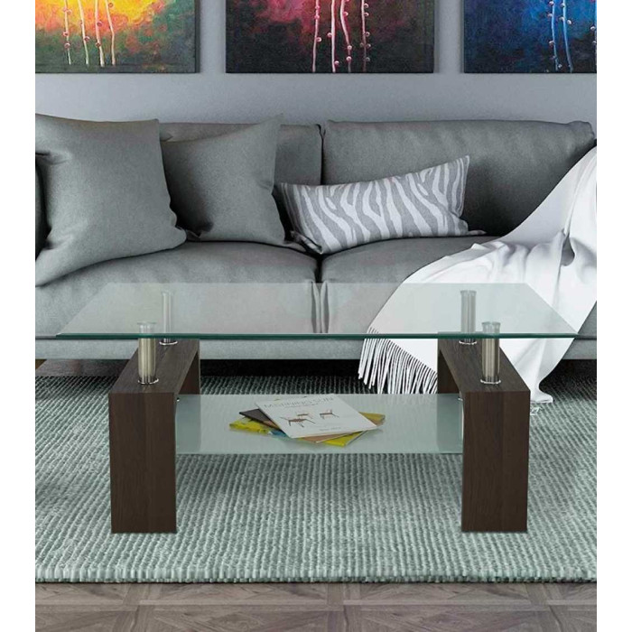 Mesa de centro Kendra - Mesa de centro de cristal y madera