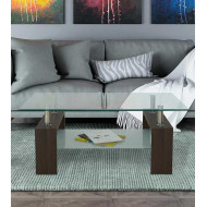 Mesa de centro Kendra - Mesa de centro de cristal y madera