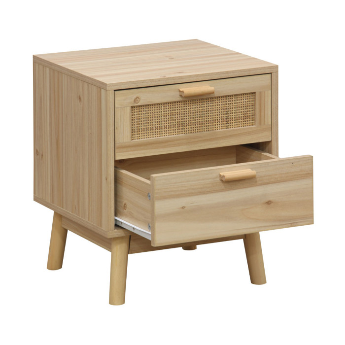 Mesita de noche de ratán 2 cajones CAMILE